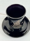 Vintage Black Amethyst Glass Pedestal Cup  Silver Overlay Sailboat