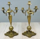 Vtg Antique 18  Set 2 Heavy Brass Ornate Victorian 4-candle Taper Candelabras