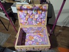 Vintage Sears Best Wicker Sewing Basket W  Handle  Purple Floral Fabric Lined