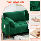 70  2-seater Green Velvet Loveseat Sofa Fabric Couch With 2 Pillows Living Room