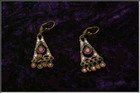 Gorgeous Antique Brass Filigree Topaz Glass Dangle Earrings