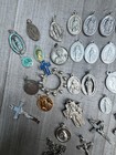 Religious Medals Lot Saints Crucifix Crosses Silver   Gold Toned France Italy