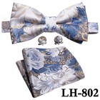 Blue Flower Mens Bowtie Pretied Bow Ties Hankie Cufflinks Set Wedding Event