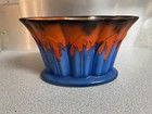 Vintage Large Blue Orange Art Deco Drip Glaze Czechoslvakia Flower Frog Planter
