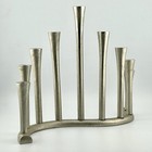 Modernist Hanukkah Menorah 9 Branch Silver Tone Metal Wave Judaica Candle Holder