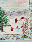 The Snowman 20th C American Folk Art Winter Mountain Landscape Painting On Wood