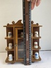 Vtg Thimble Wood Display With 7 Thimbles