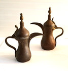 Set Of 2 Dallah Antique Brass Middle Eastern Coffee Pot 11  Stamped Makers Mark