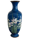 Vintage Japanese Meiji Period Cloisonne Square Form Vase Cobalt Blue Iris Vase