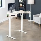 Vivo Electric 47  X 47  Corner Standing Desk  Light Wood Table Top  White Frame