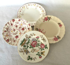 Vintage Mismatched Fine China Bread Party Dessert Plates - Set Of 4 Pink Floral
