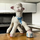 Vintage Ceramic Lamb Planter With Blue Bow   Alphabet Block Baby Shower Kitschy