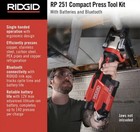 Ridgid 251 Compact Inline Press Tool Kit Tool Only 2-12v Batteries Charger Case
