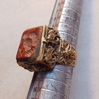 Ultra Rare Antique Bronze Ring With Engraved Stone Animal Figure Collector Piece