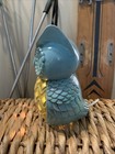 Ceramic Blue   Yellow Owl Bedside Night Light Up Lamp Cottage Core Distressed