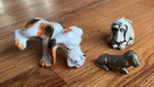3 Vintage Bloodhound Figurines  Ceramic Peeing Pose  Mexico Resin   Cast Metal