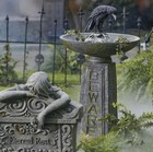 Grandin Road Beware Bird Bath Halloween D  cor 34  Tall Vintage Stone-look Resin