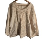 Oaxaca Puebla Hand Embroidered Monochrome Floral Ragland Peasant Cottage Blouse