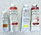 Winsor Newton   M Graham Oil Colour Paint Tubes Multicolor Red White Lemon 4 Pc
