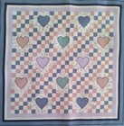 Vtg wamsutta  grid W floral hearts  quilt Pattern cotton Fabric Block  7 5 x7 5 