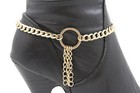 Cute Women Fashion Boot Bracelet Metal Chains Gold Fringes Ring Shoe Round Charm