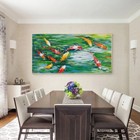 Koi Fish Wall Art Oil Painting Abstract Large Green Wall Knife Textured Seascape