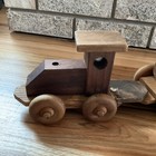 Vintage Wooden Train Car Set Locomotive  Oil Car  Caboose Antique Kids Pull Toy