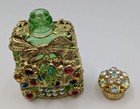 Czech Handmade Green Rhinestone Glass Filigree Perfume Bottle