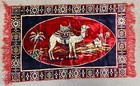 Vtg Middle Eastern Velvet Red Blue Tapestry Rug 48    X 28    Camel  Desert  Mosque