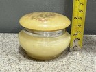 Vintage Alabaster Hinged Jewelry trinket pill Box Round Floral Design Guc