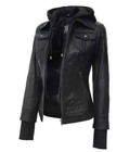 Women Black Bomber Motorcycle Winter Jacket With Fleece Removable Hood Jacket