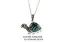 925 Sterling Silver Genuine Marcasite Turquois Turtle Pendant Necklace - 18 