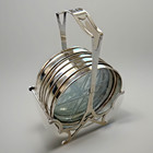 Rare Webster Co   6 Sterling Silver   Acrylic Coasters W  Ss Caddy    p    Monogram