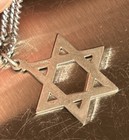 Rare Vintage Signed Theda Sterling Silver Judaica David Star Necklace 28    Chain
