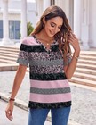 Zeagoo Summer Tops Short Sleeve Henley T-shirts Large  Stripes Black Pink