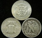 3 Coin Half Dollar Lot walking  Kennedy franklin all 90  Silver random Date g vg