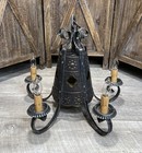 Vintage Chandelier Candle Ceiling 5 Light Fixture Gothic Medieval Glass Metal