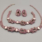 Rhinestone Necklace Bracelet Set Pink Satin Glass Knots Gorgeous