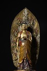 16  Old Tibet Buddhism Temple Bronze Gilt Painted Stand Shakyamuni Buddha Statue