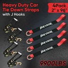 Car Tie Down Straps 4 Pack 2  X 96  9900 Lbs Heavy Duty J Hooks