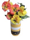 6 Inch Tall Handpained Textured Glass Vase With Faux Flowers