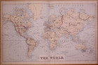 Rare Antique Dated 1875 Map Of The World