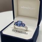 Three Stone Blue Sapphire Ring 925 Sterling Silver Women   s Engagement Ring 