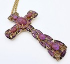Signed Alice Caviness Dragon s Breath   Purple Pink Rhinestone Cross Pin pendant