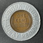 Stork Club New York City Ny Lucky Penny Encased Coin 1937 One Lincoln Wheat Cent