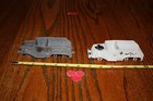 Two Damaged Marx Battleground Gray German Army Half-tracks With No Wheels - Mpc