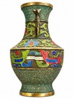 Japanese Metal Vase W  Enamel-style Multicolor Decoration   Handles