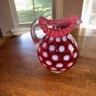 Vintage Fenton Cranberry Dot Ruffled And Fluted Pitcher In Excellent Condition  