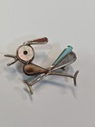 Zuni Road Runner Bird Lapel Pin Silver Color Metal   Semi Precious Stones 