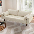70  2-seater Sofa Beige Velvet Couch Living Room Fabric Loveseat With 2 Pillows